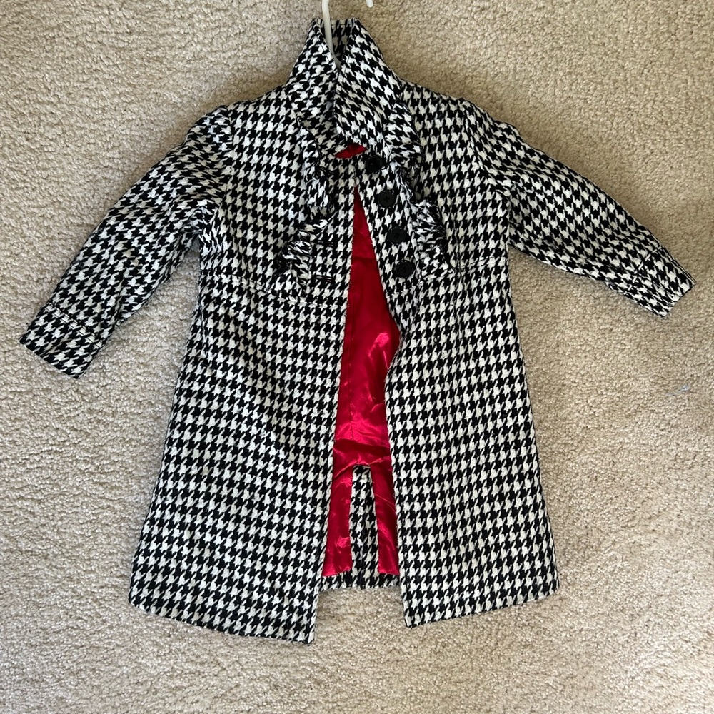 Hartstrings Houndstooth Kids Coat with Red Interior